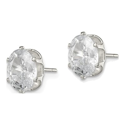 Sterling Silver CZ Oval Stud Earrings – view 3