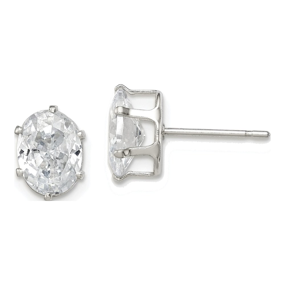 Sterling Silver CZ Oval Stud Earrings