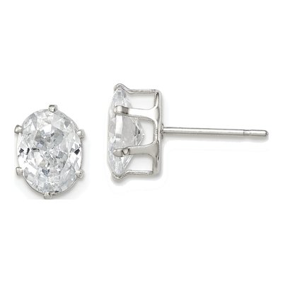 Sterling Silver CZ Oval Stud Earrings