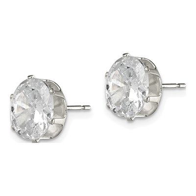 Sterling Silver CZ Oval Stud Earrings – view 3