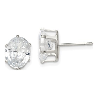 Sterling Silver CZ Oval Stud Earrings