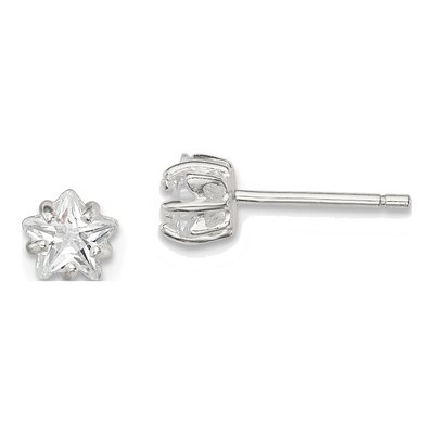 Sterling Silver 5mm CZ Girls' Star Stud Earrings