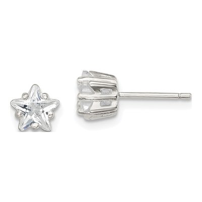 Sterling Silver 6mm CZ Girls' Star Stud Earrings