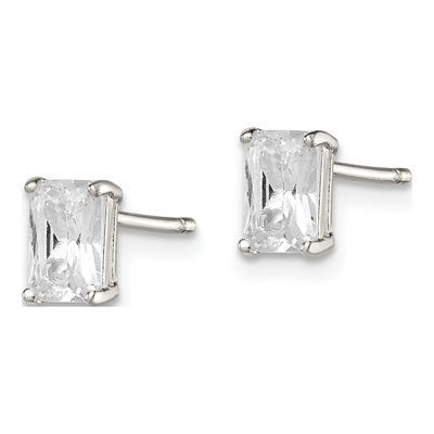 Sterling Silver Octagon / Emerald CZ Emerald-Cut Stud Earrings – view 3
