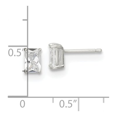 Sterling Silver Octagon / Emerald CZ Emerald-Cut Stud Earrings – view 5