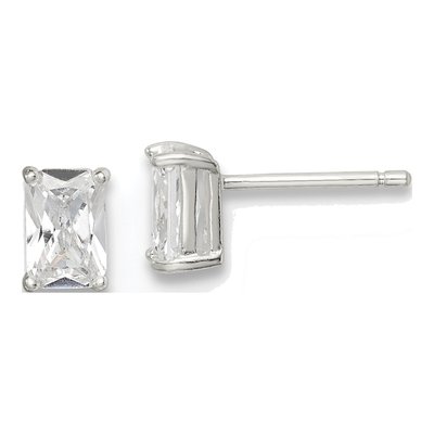 Sterling Silver Octagon / Emerald CZ Emerald-Cut Stud Earrings