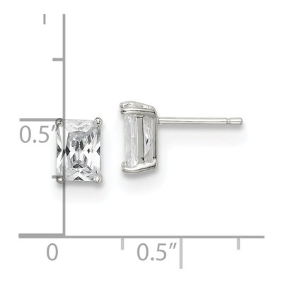 Sterling Silver Octagon / Emerald CZ Emerald-Cut Stud Earrings – view 5