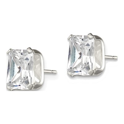 Sterling Silver Octagon / Emerald CZ Emerald-Cut Stud Earrings – view 3