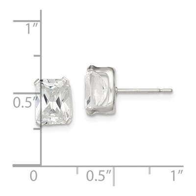 Sterling Silver Octagon / Emerald CZ Emerald-Cut Stud Earrings – view 5