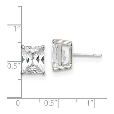 Sterling Silver Octagon / Emerald CZ Emerald-Cut Stud Earrings – view 5