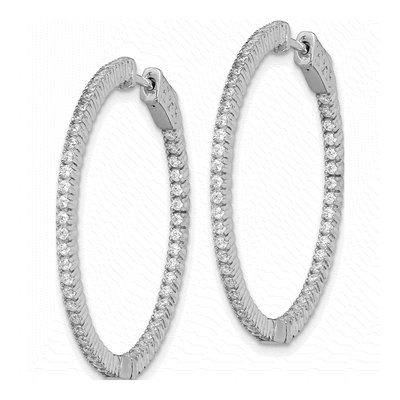 Sterling Silver 33mm CZ Inside-Out Hoop Earrings – view 3