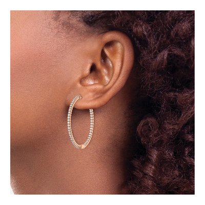 Rose Gold-Plated Sterling Silver 33mm CZ Inside-Out Hoop Earrings – view 4