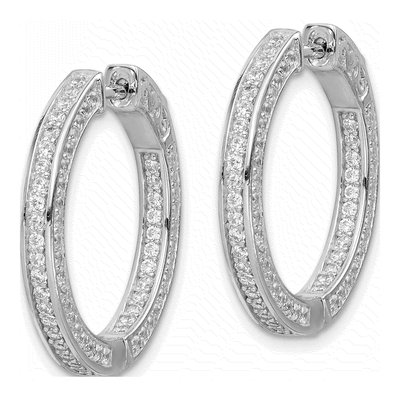 Sterling Silver 23mm CZ Inside-Out Hoop Earrings – view 3