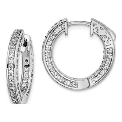 Sterling Silver 19mm CZ Inside-Out Hoop Earrings