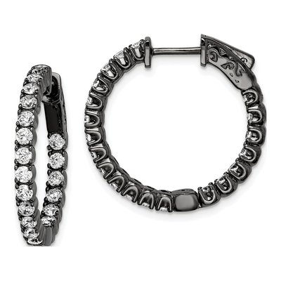 Sterling Silver 23mm CZ In-And-Out Hoop Earrings