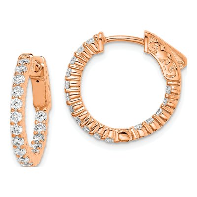 Rose Gold-Plated Sterling Silver 18mm CZ Inside-Out Hoop Earrings