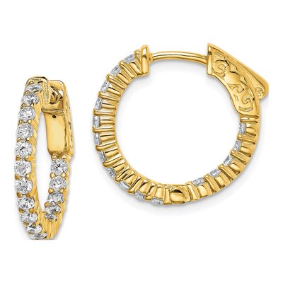 Gold-Plated Sterling Silver 18mm CZ In-And-Out Hoop Earrings