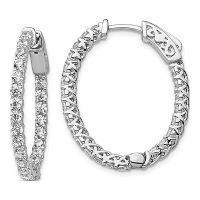 Sterling Silver 30mm CZ Inside-Out Oval Hoop Earrings