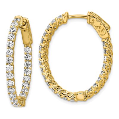 Gold-Plated Sterling Silver 30mm CZ Inside-Out Oval Hoop Earrings