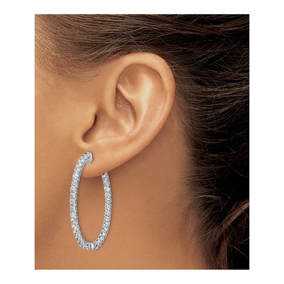 Sterling Silver 37mm CZ Inside-Out Hoop Earrings – view 4