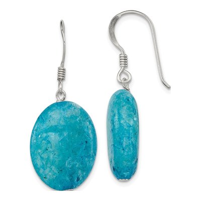 Sterling Silver Aventurine Oval Dangle Earrings