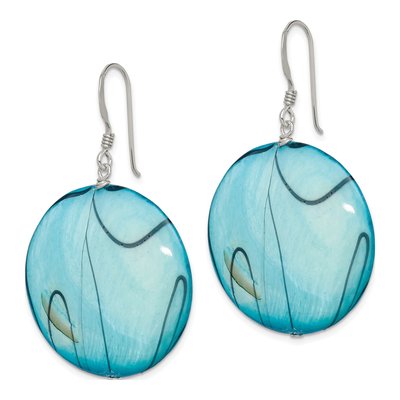 Sterling Silver Mother of Pearl Circle Dangle Earrings – view 2