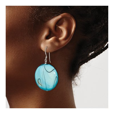 Sterling Silver Mother of Pearl Circle Dangle Earrings – view 3