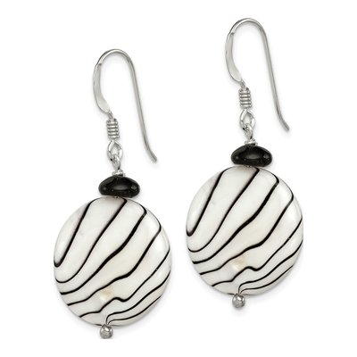 Sterling Silver Mother of Pearl & Agate Zebra Dangle Earrings – view 2