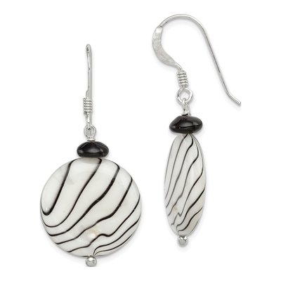 Sterling Silver Mother of Pearl & Agate Zebra Dangle Earrings