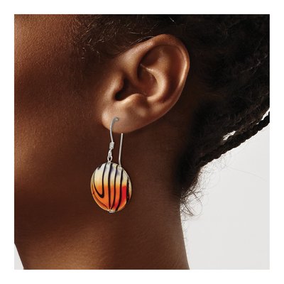 Sterling Silver Mother of Pearl Disc Dangle Earrings – view 3