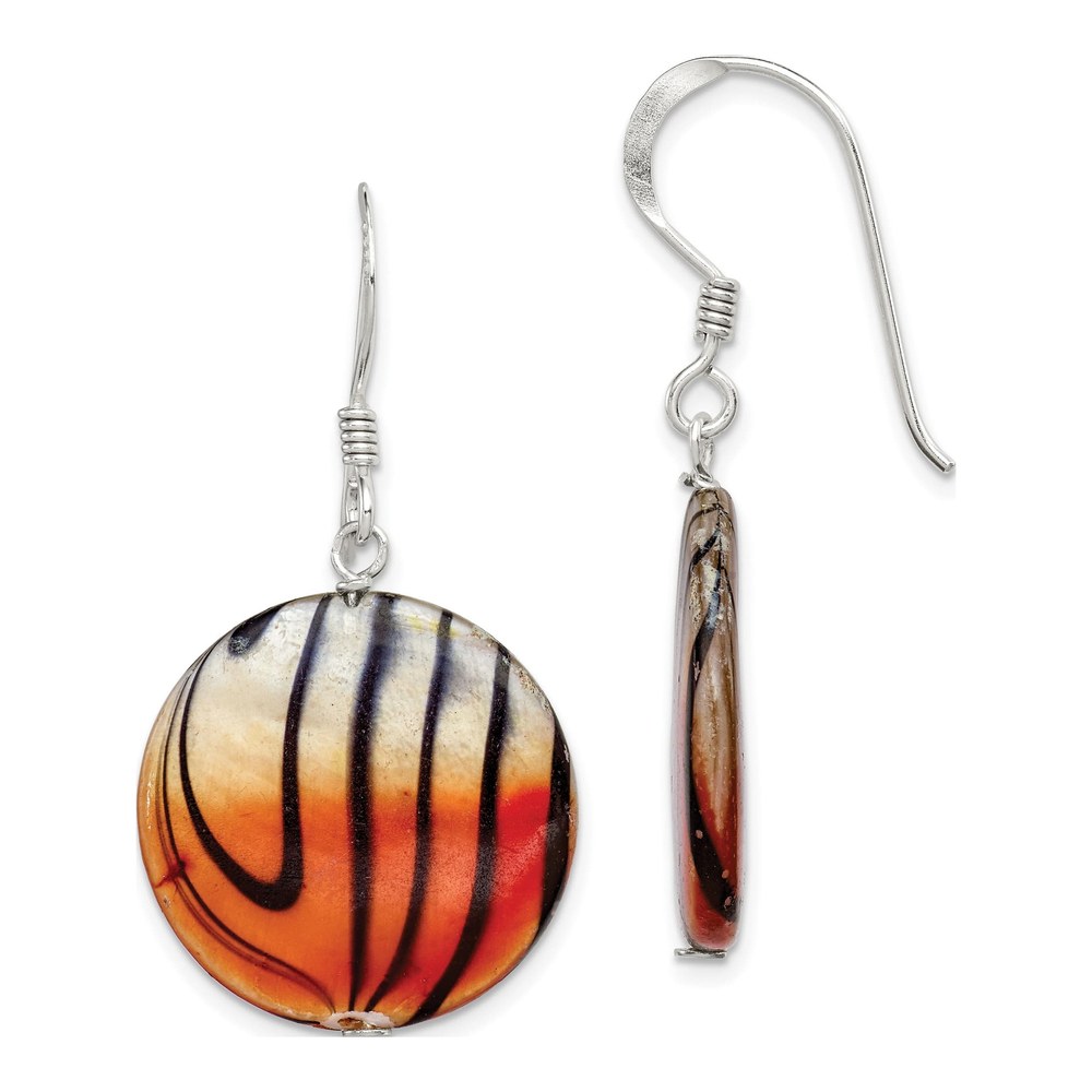 Sterling Silver Mother of Pearl Disc Dangle Earrings