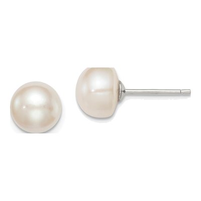 Sterling Silver Freshwater Cultured Pearl Button Stud Earrings