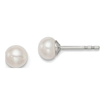Sterling Silver Freshwater Cultured Pearl Button Stud Earrings