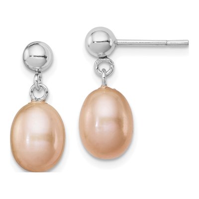Sterling Silver Pink Freshwater Cultured Pearl Dangle Earrings