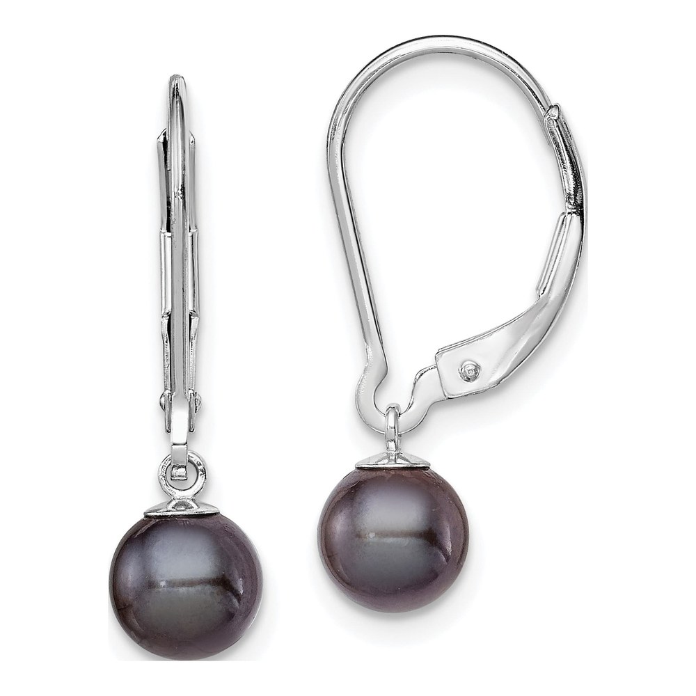 Sterling Silver Black Freshwater Cultured Pearl Leverback Earrings