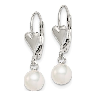 Sterling Silver Freshwater Cultured Pearl Heart Leverback Earrings – view 3