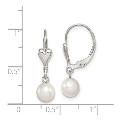Sterling Silver Freshwater Cultured Pearl Heart Leverback Earrings – view 5