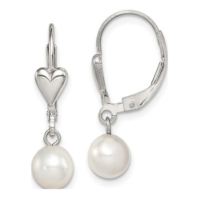 Sterling Silver Freshwater Cultured Pearl Heart Leverback Earrings
