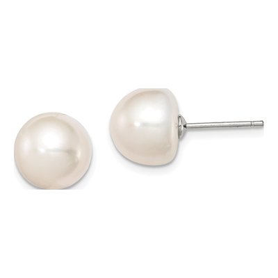 Sterling Silver Freshwater Cultured Pearl Button Stud Earrings