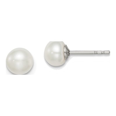 Sterling Silver Freshwater Cultured Pearl Button Stud Earrings