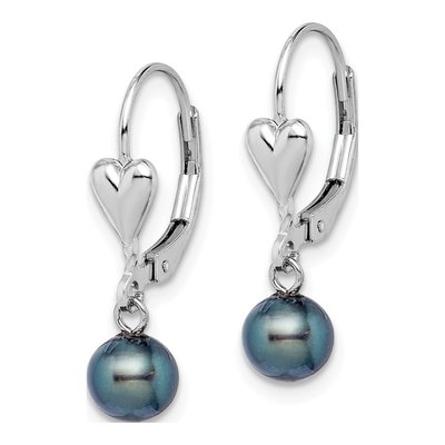 Sterling Silver Black Freshwater Cultured Pearl Heart Leverback Earrings – view 3