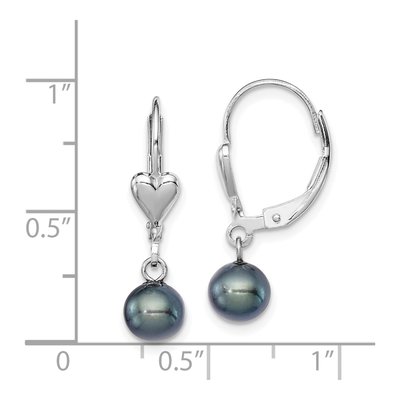 Sterling Silver Black Freshwater Cultured Pearl Heart Leverback Earrings – view 5