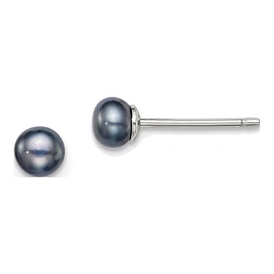 Sterling Silver Black Freshwater Cultured Pearl Button Stud Earrings