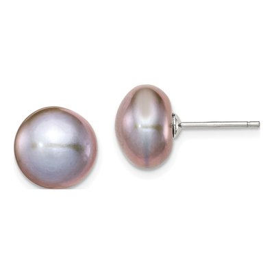 Sterling Silver Grey Freshwater Cultured Pearl Button Stud Earrings
