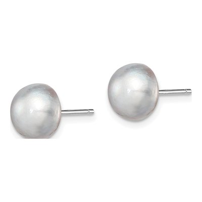 Sterling Silver Grey Freshwater Cultured Pearl Button Stud Earrings – view 3