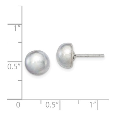 Sterling Silver Grey Freshwater Cultured Pearl Button Stud Earrings – view 5