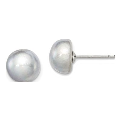 Sterling Silver Grey Freshwater Cultured Pearl Button Stud Earrings