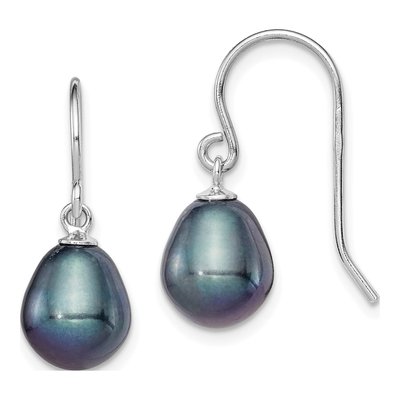 Sterling Silver Black Freshwater Cultured Pearl Dangle Earrings
