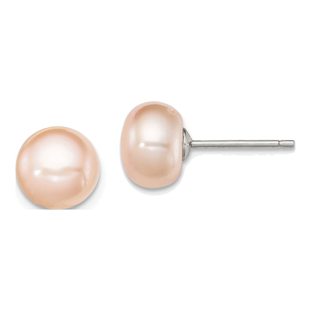 Sterling Silver Pink Freshwater Cultured Pearl Button Stud Earrings
