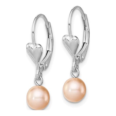Sterling Silver Pink Freshwater Cultured Pearl Heart Leverback Earrings – view 3